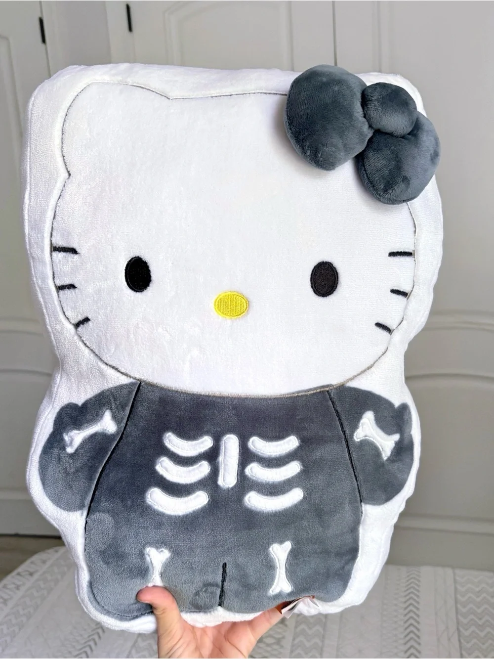 Hello Kitty Gray & White Halloween Skeleton Plush Kids Accessory Pillow